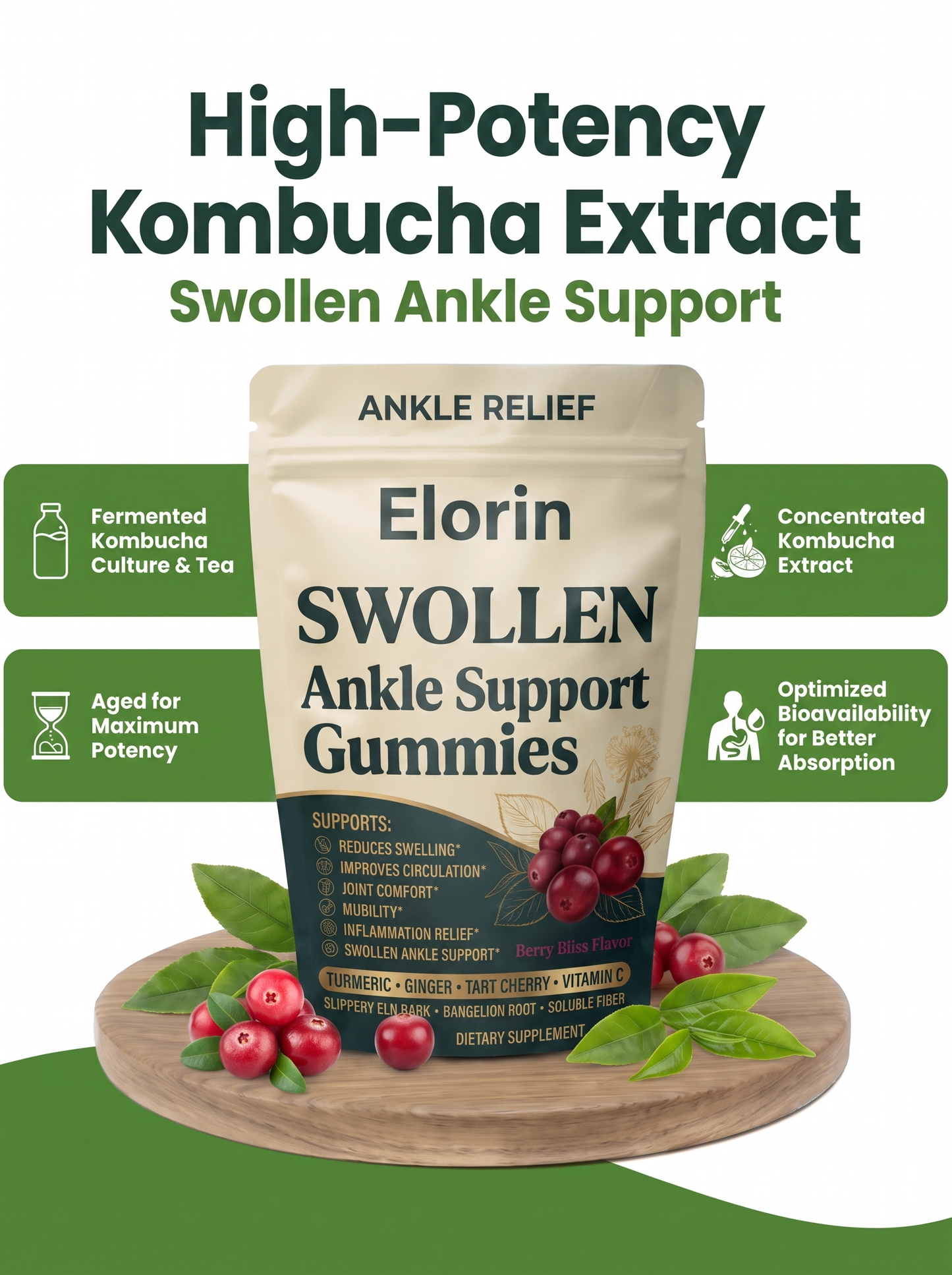 Elorin's Probiotic Kombucha Gummy for Swollen Legs
